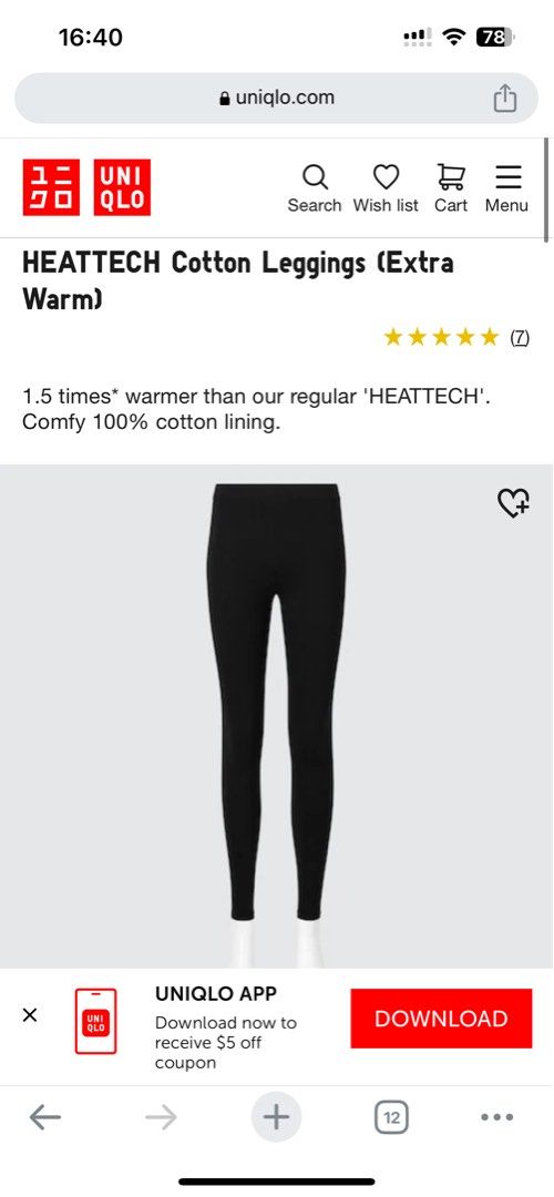 Uniqlo Extra Warm heattech cotton leggings, Women's Fashion, Bottoms, Jeans  & Leggings on Carousell