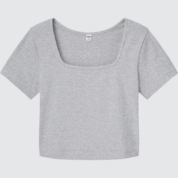 Uniqlo Square Neck Short Sleeve Cropped T-Shirt