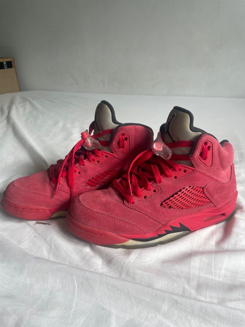Red suede jordan 5 sale