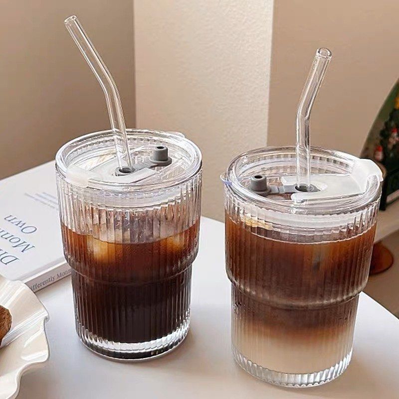 Vertical Stripe Glass Coffee Cups Water Mug Ice Americano - Temu