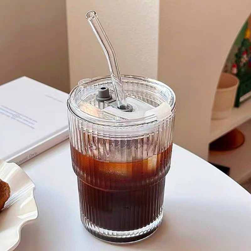 Vertical Stripe Glass Coffee Cups Water Mug Ice Americano - Temu