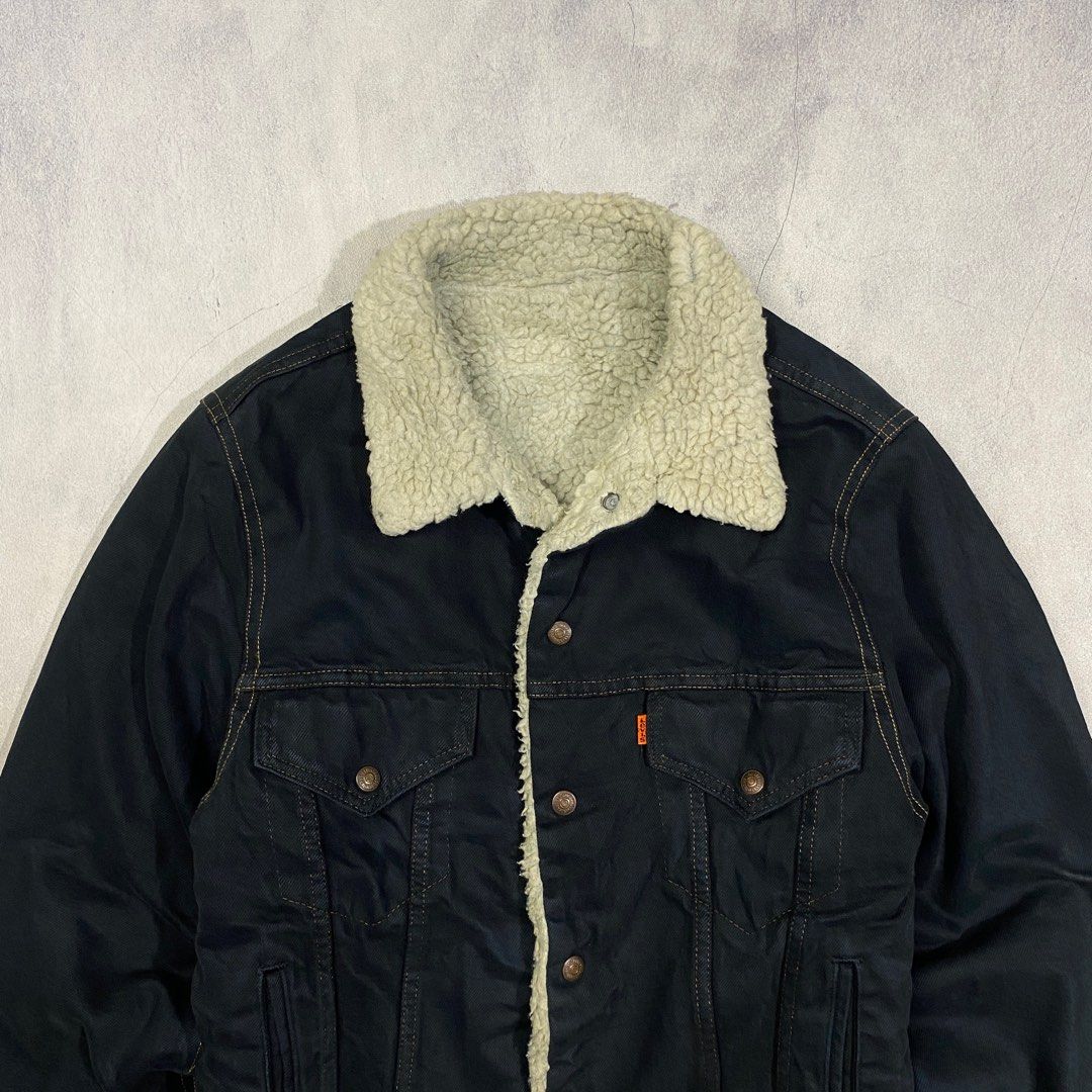 Vintage 70s Levis Orange Tab Denim Sherpa Trucker Jacket