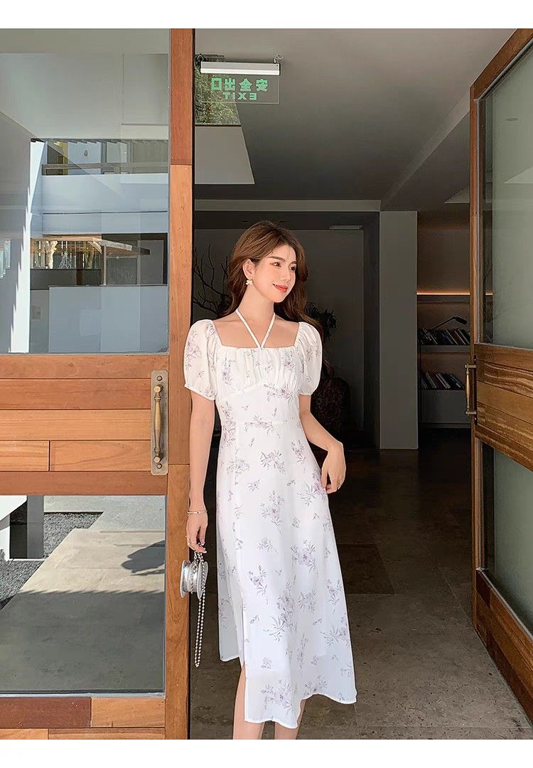 White floral hotsell chiffon dress
