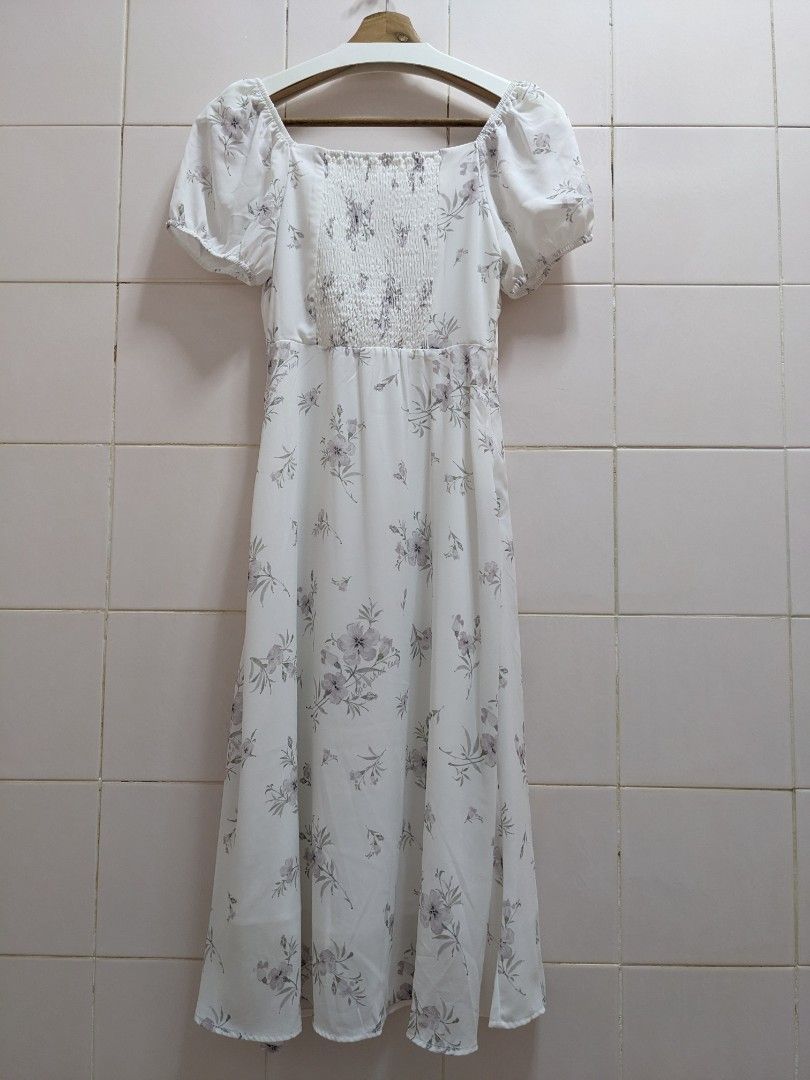White chiffon floral dress shop