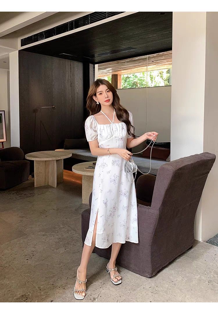 White floral chiffon discount dress
