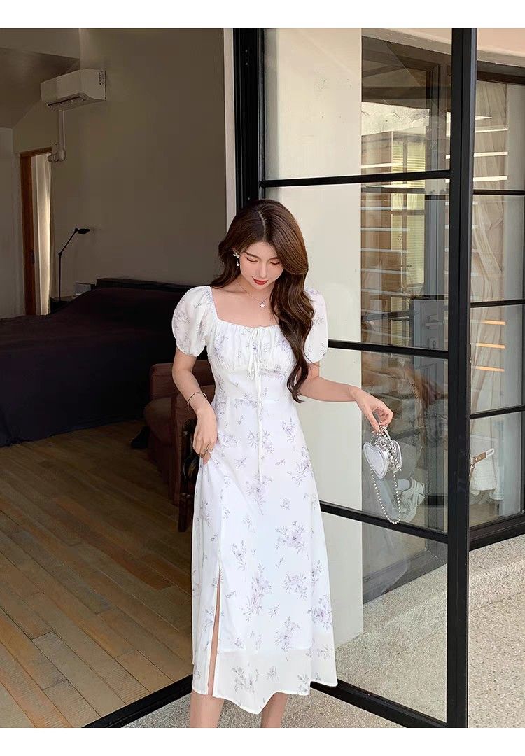 White chiffon floral new arrivals dress
