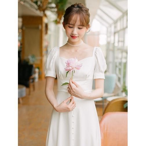 White Wedding Dress ROM Dress Wedding Gown Women Lady Girl Marriage Dress Formal Minimalist Design Evening Dress Solemnization Solemnize Bridal Dress