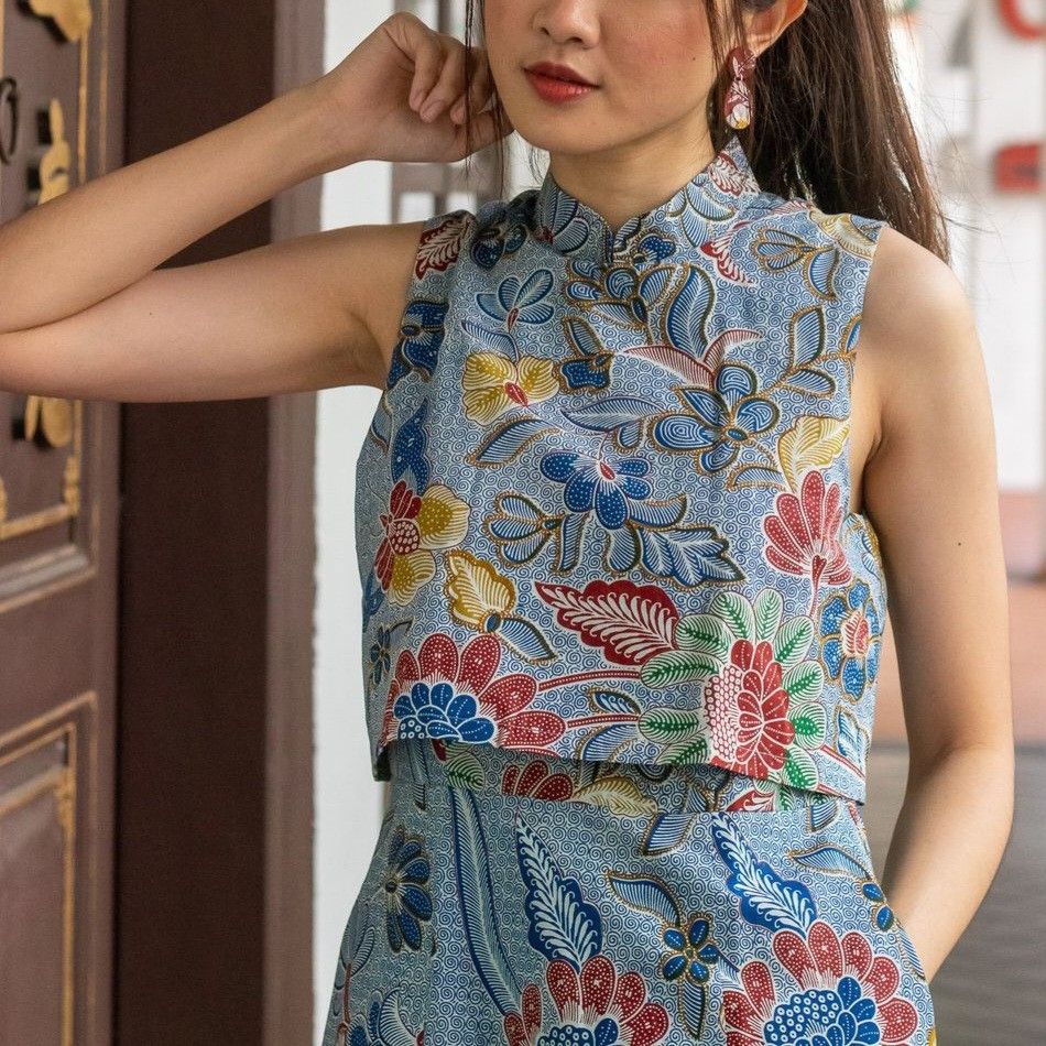 Yeomama Batik Kaili Batik Cheongsam Dress Aqua Paradise