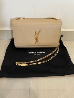 Saint Laurent YSL Monogram Medium Kate Chain Bag in Taupe Grain De Poudre  Textured Calfskin - SOLD