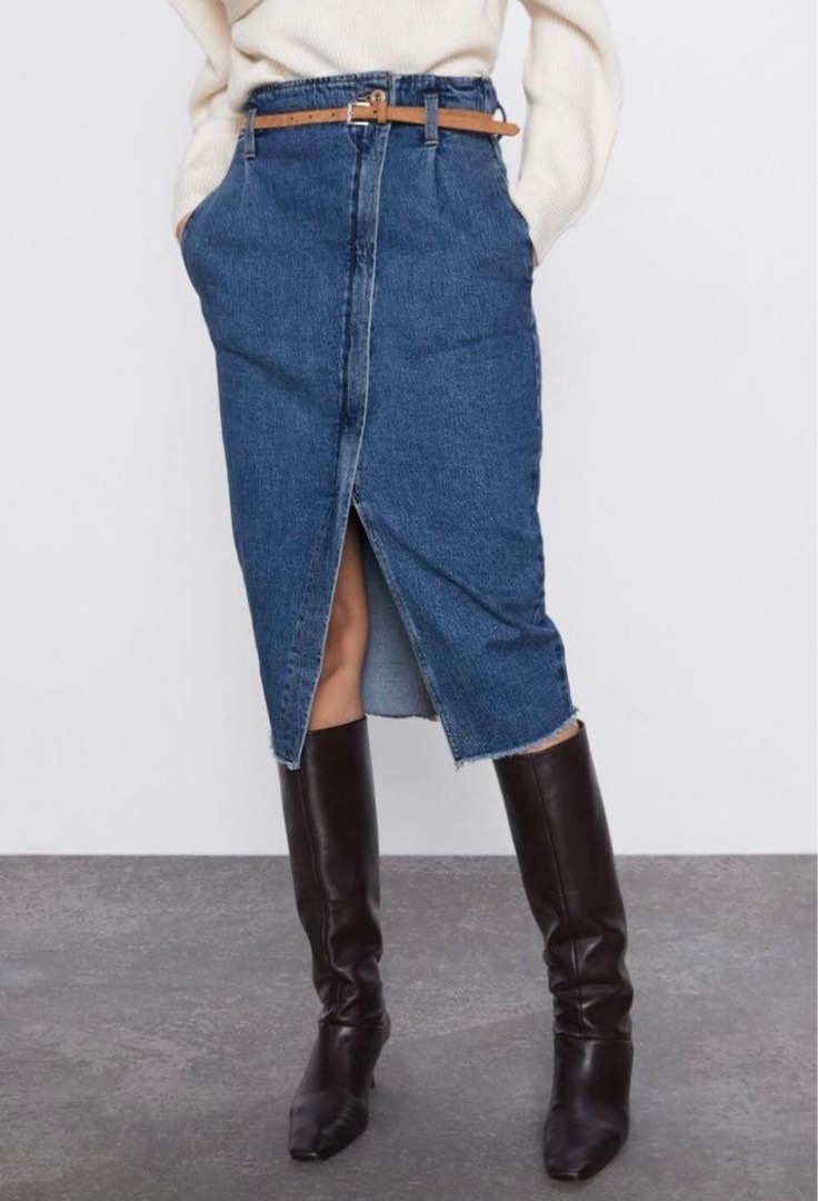 Zara Midi Denim Skirt, Women's Fashion, Bottoms, Skirts on Carousell