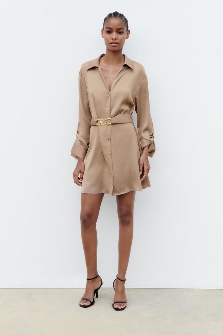Zara Satin Belted Dress