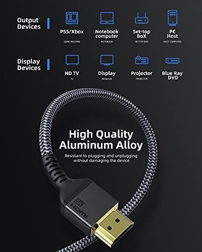 UGREEN 8K HDMI 2.1 Cable Certified 6.6FT Ultra High Speed HDMI Cord 4K  240Hz 48Gbps HDCP 2.2&2.3 eARC HDR Dolby Compatible for PS5 Xbox Series X