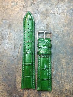 20mm竹綠色亮面真皮錶帶