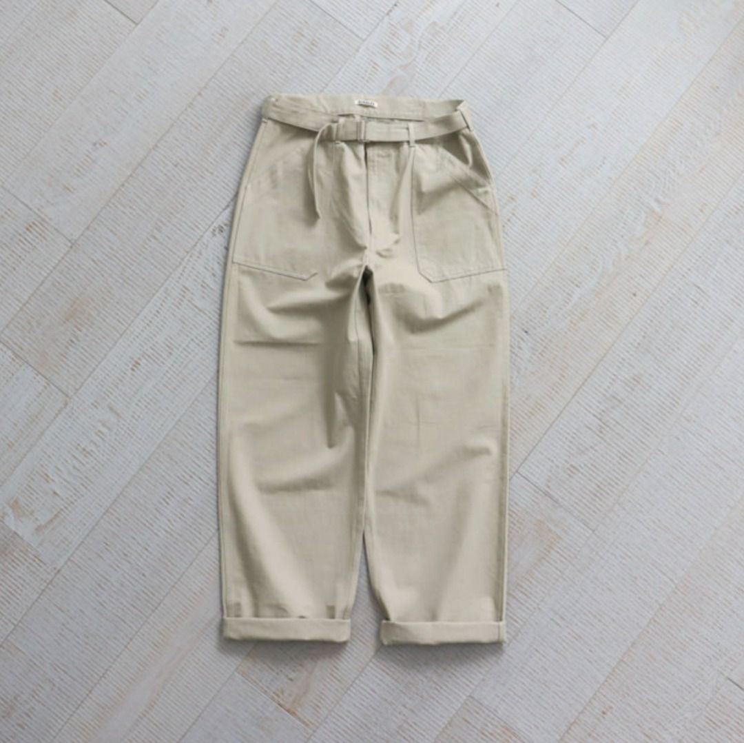 22SS AURALEE HARD TWIST FINX HEAVY CHINO BELTED PANTS KHAKI, 他的