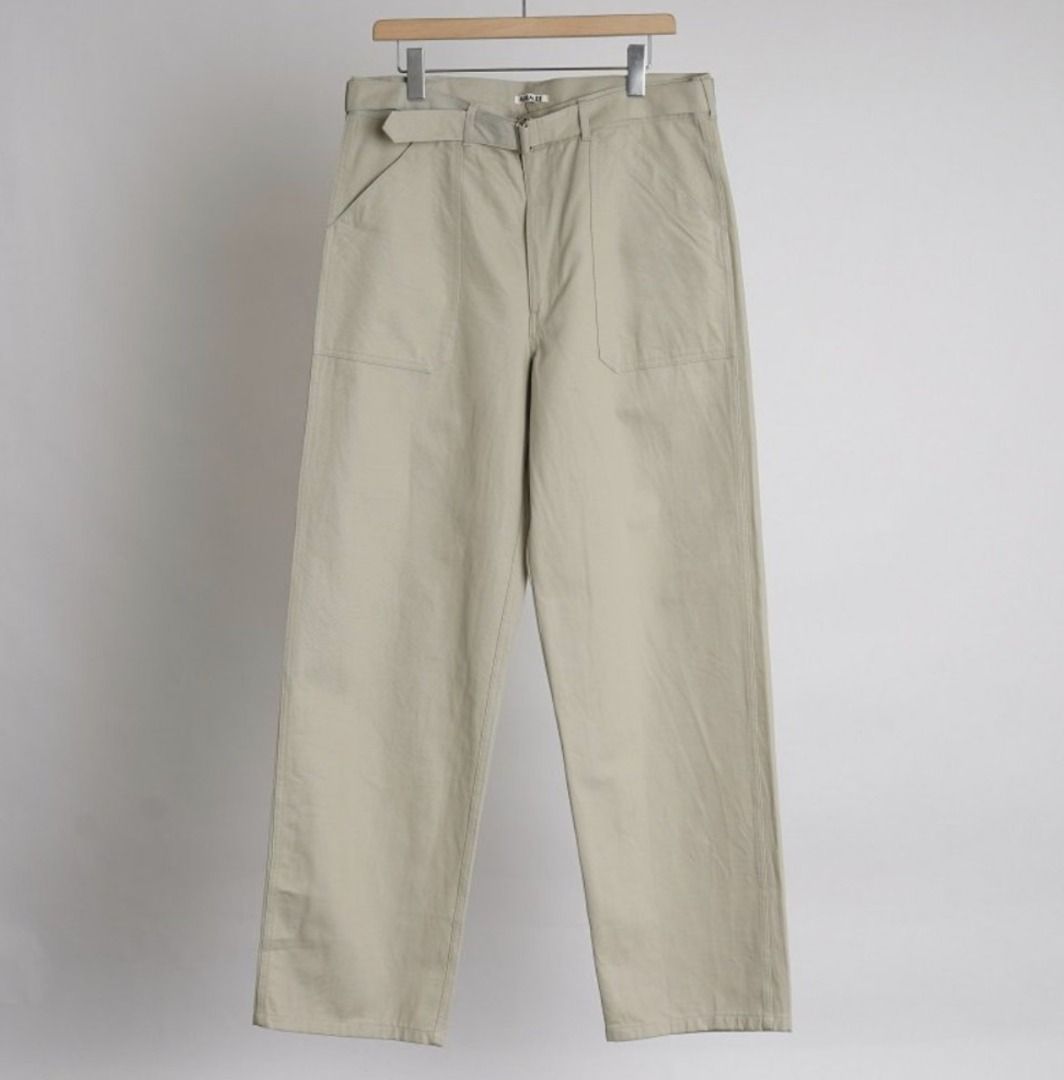 22SS AURALEE HARD TWIST FINX HEAVY CHINO BELTED PANTS KHAKI, 他的