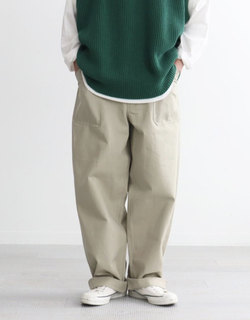 22SS AURALEE HARD TWIST FINX HEAVY CHINO BELTED PANTS KHAKI, 他的