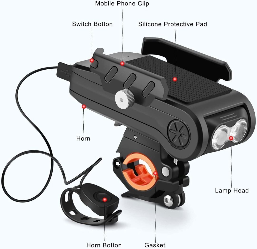 In Bike Light Holder with Horn,Powerbank with IPX4 Waterproof