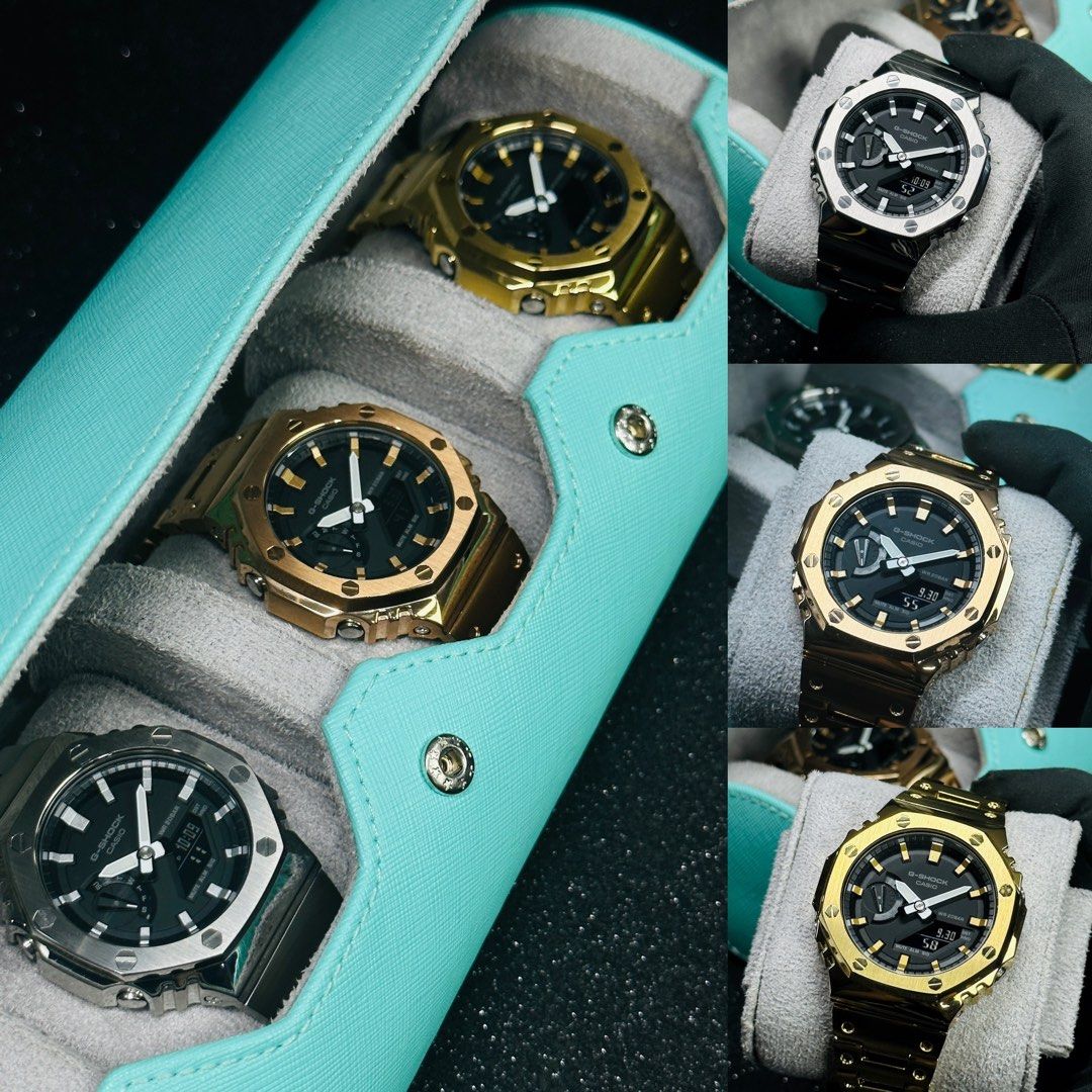 CasiOak GA 2100 in full silver rose gold and gold mod kit. Full metal CasiOak full metal G Shock Men s Fashion Watches Accessories Watches on Carousell
