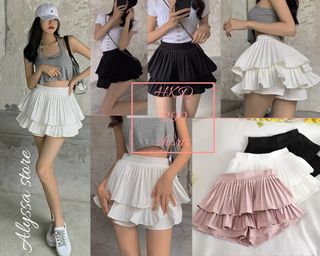層次清涼公主風泡泡感可爰高腰白百摺防走光裙褲 layers sexy lolita cute skirt style short64198644599043110