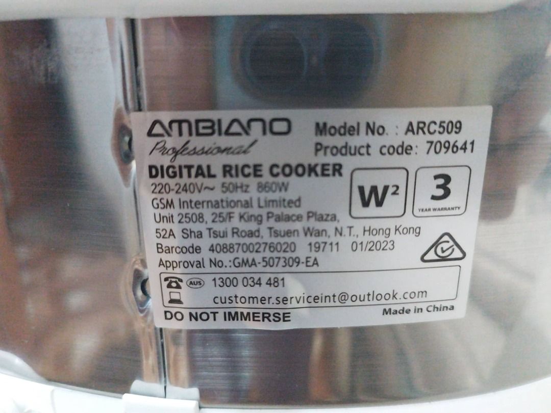Ambiano Digital Rice Cooker (10 cups), TV & Home Appliances, Kitchen
