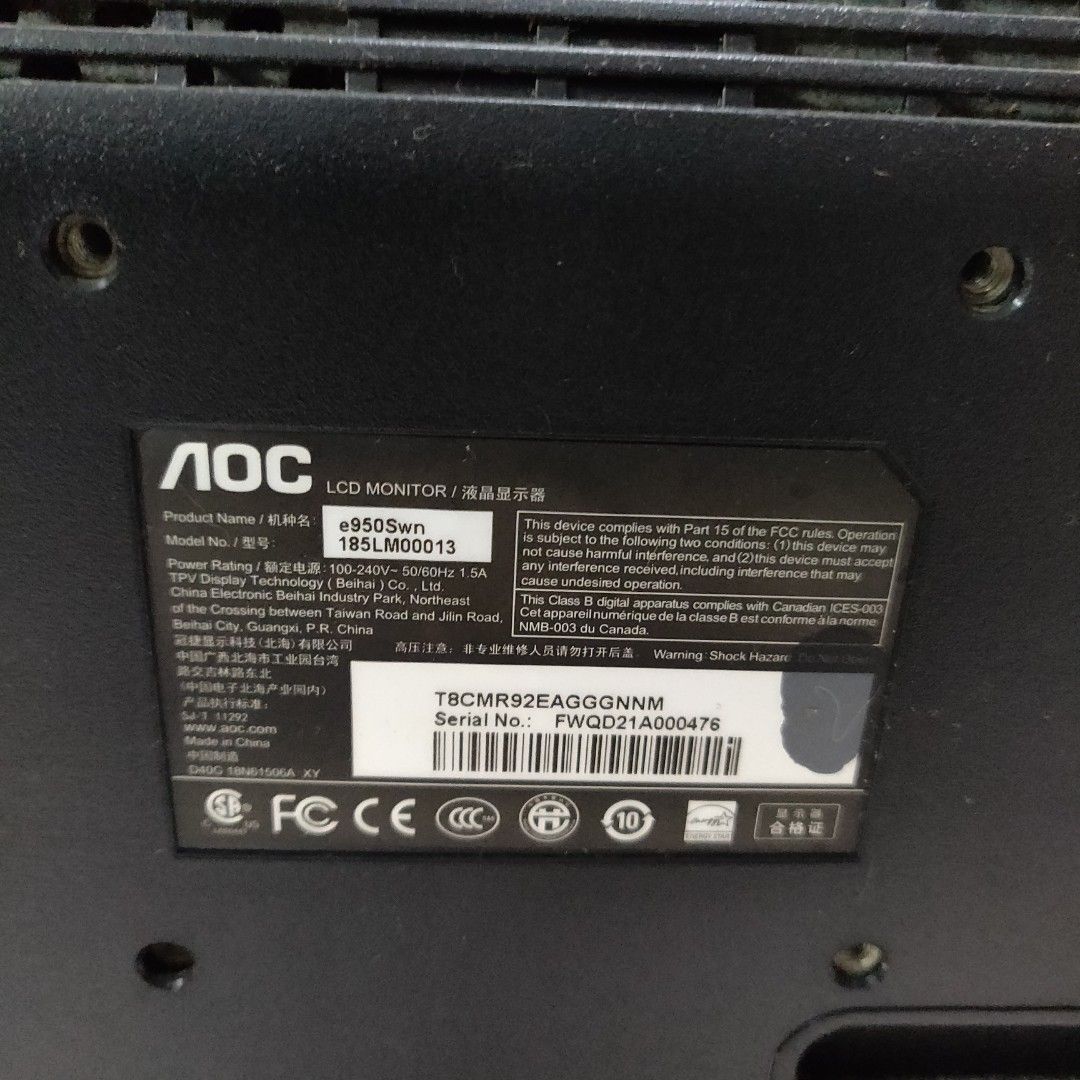 AOC 18.5 Monitor e950Swn / 185LM00013 (NO POWER CORD)