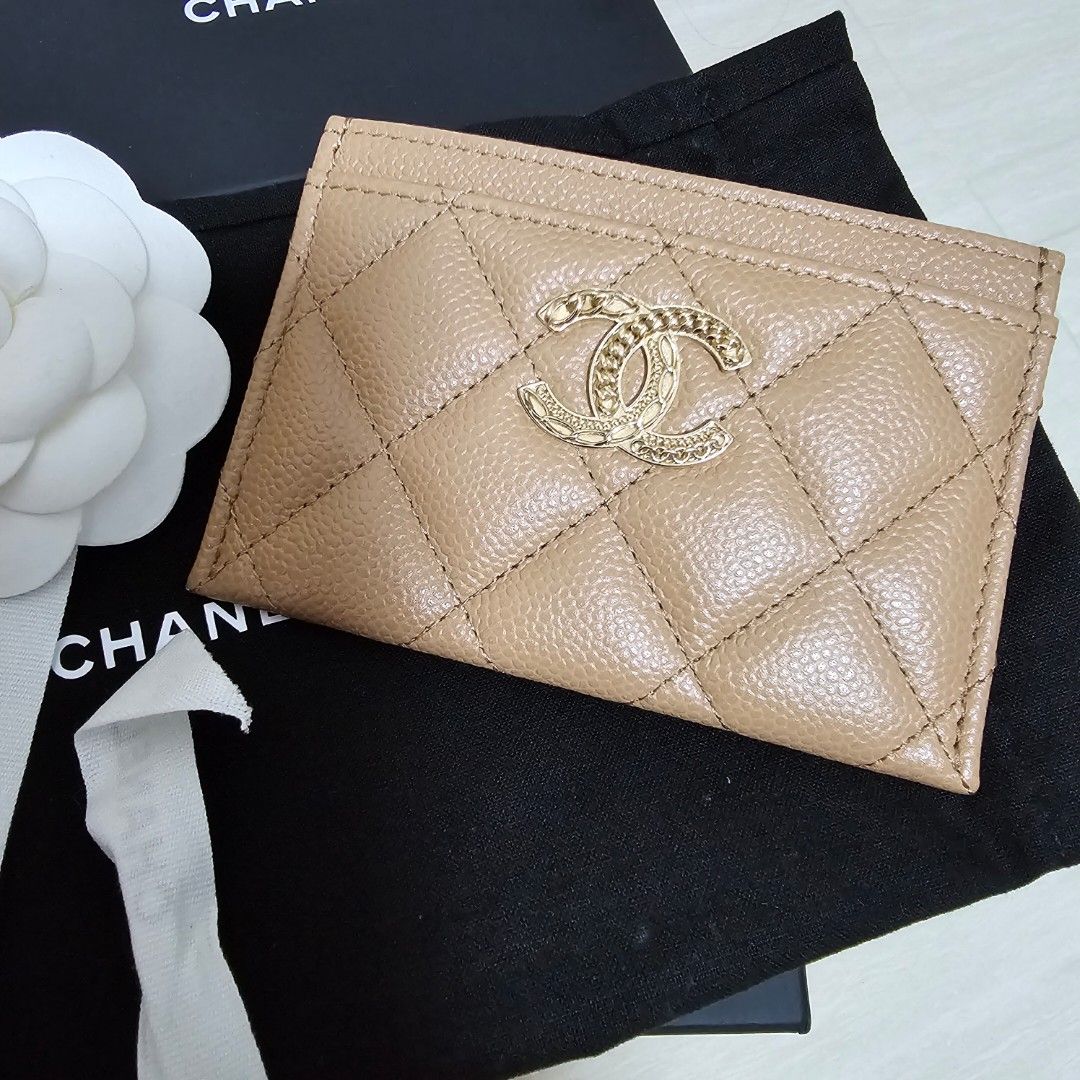 BN Authentic Chanel Card Holder Cardholder in Dark Beige Brown Caramel  Caviar w Light Champaigne Gold Hardware