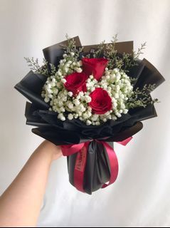 Baby breath bouquet x fresh rose