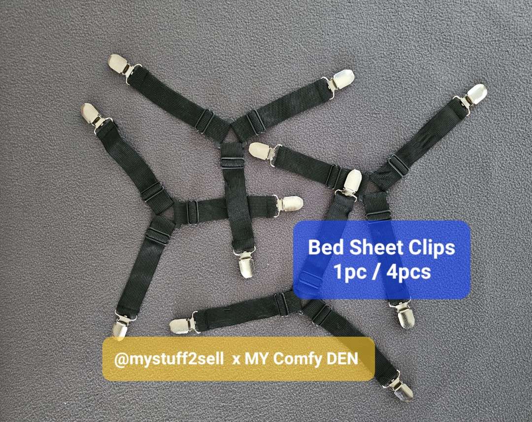 Dependable Set of 8 Bed Sheet Grippers with Plastic Clasps Garter