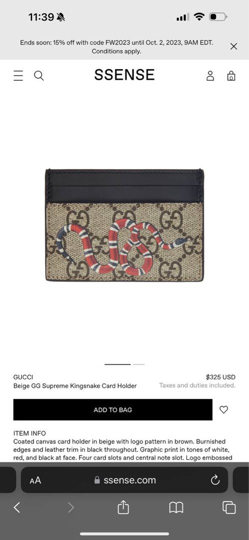 Beige GG Supreme Kingsnake Card holder, Luxury, Bags & Wallets on