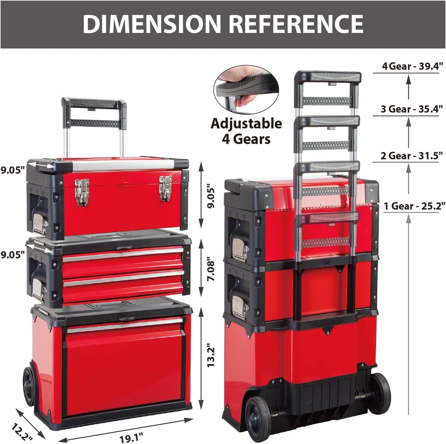 BIG RED ANTBD133-XB Torin 20 Portable 3 Drawer Steel Tool Box with Metal  Latch Closure, Red