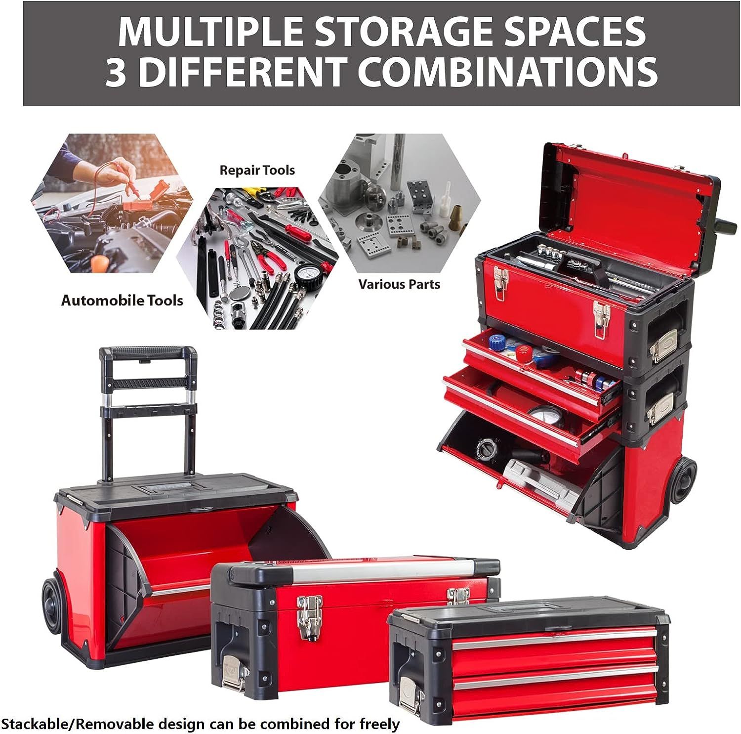 BIG RED TRJF-C305ABD Torin Garage Workshop Organizer: Portable Steel and  Plastic Stackable Rolling Upright Trolley Tool Box with Drawers, Red (3  Drawer) (Modular Stackable Tool Box), Furniture  Home Living, Home