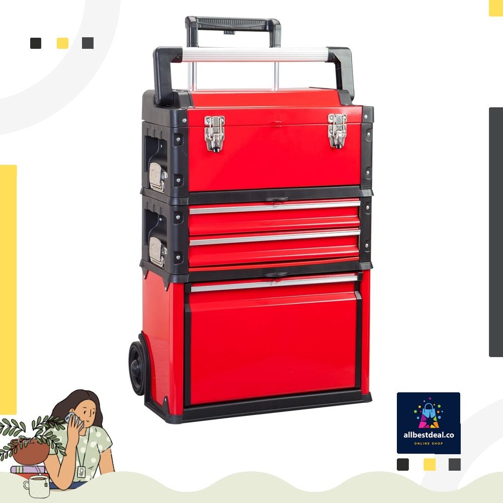 BIG RED TRJF-C305ABD Torin Garage Workshop Organizer: Portable Steel and  Plastic Stackable Rolling Upright Trolley Tool Box with 3 Drawers, Red (3  Drawer) (Modular Stackable Tool Box), Furniture & Home Living, Home