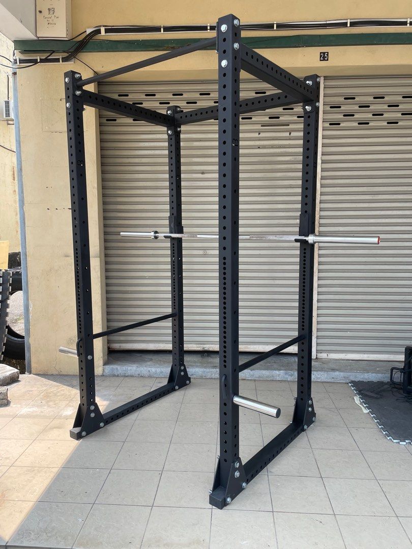BLK 4 poles power squat rack gym rogue style with westside hole spacing 3x3