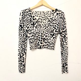 Cardigan rajut Leopard super crop Rib panjang lengan puffy bahan tiramisu kenyal enyoy adem MULUS NO MINUS