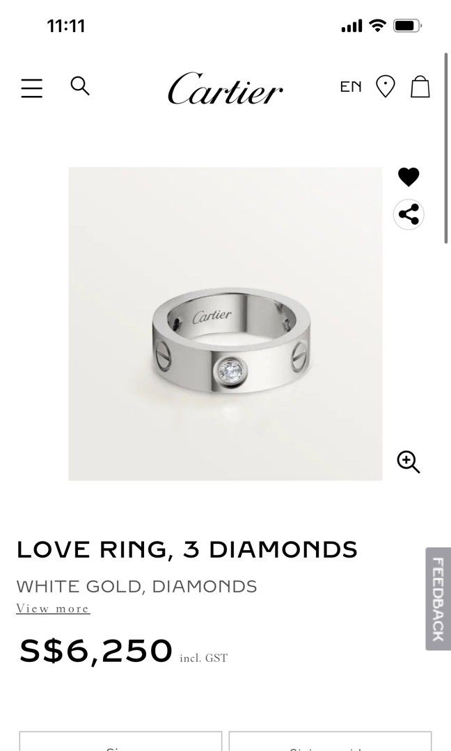 Cartier white gold diamond ring on sale