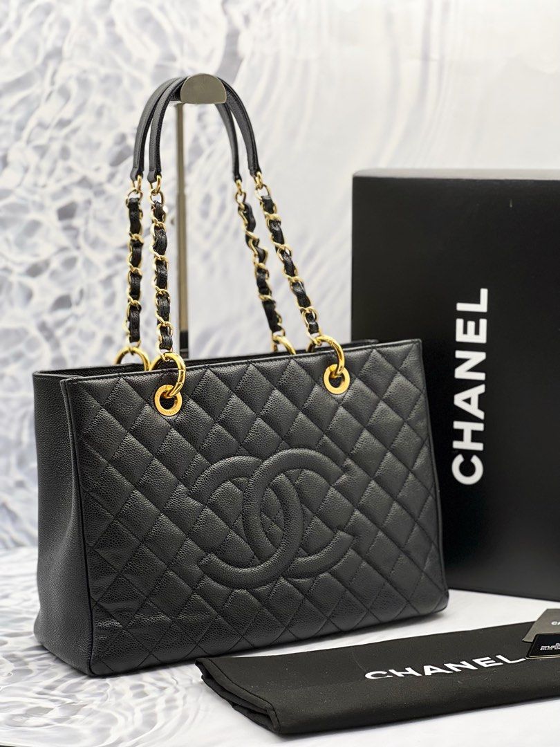 Chanel GST Caviar Leather Large Shopping Tote Bag With Gold Chain