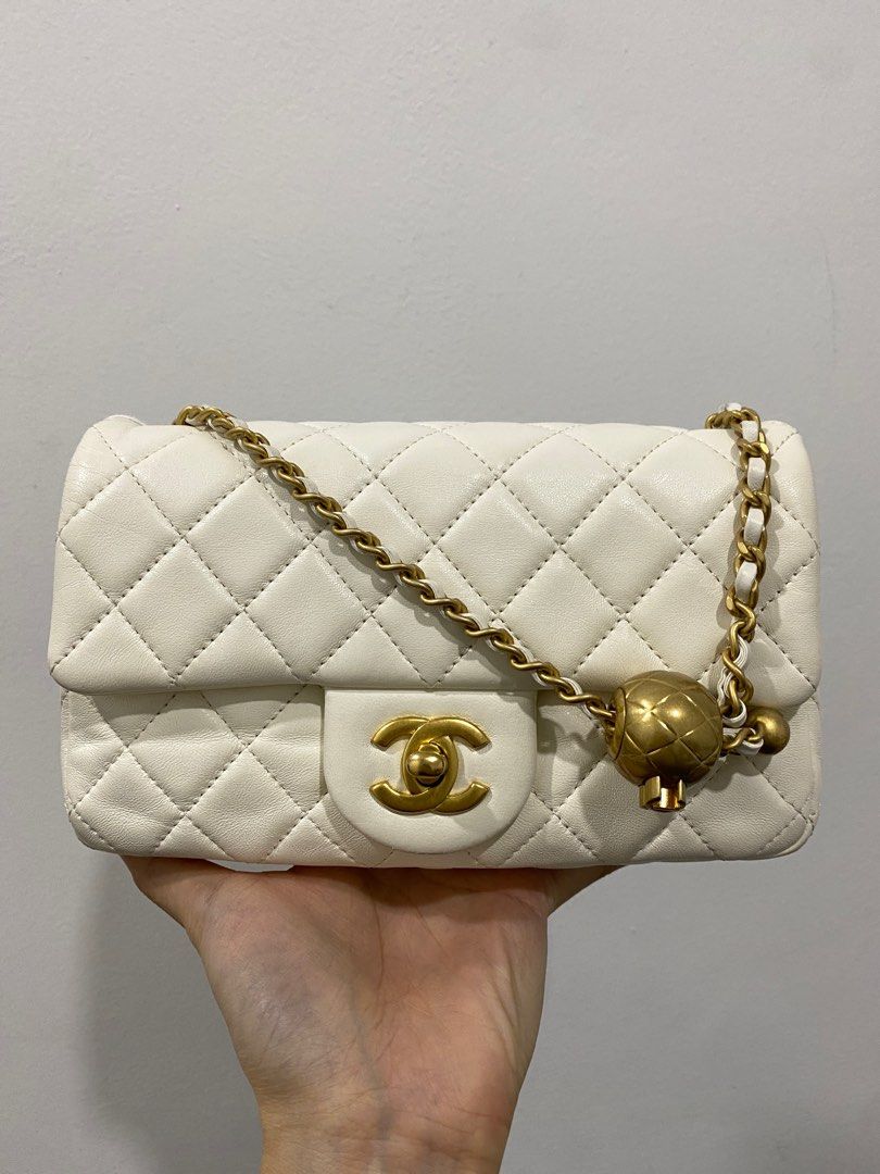 Chanel Pearl Crush Mini Rectangular in White, Luxury, Bags & Wallets on  Carousell