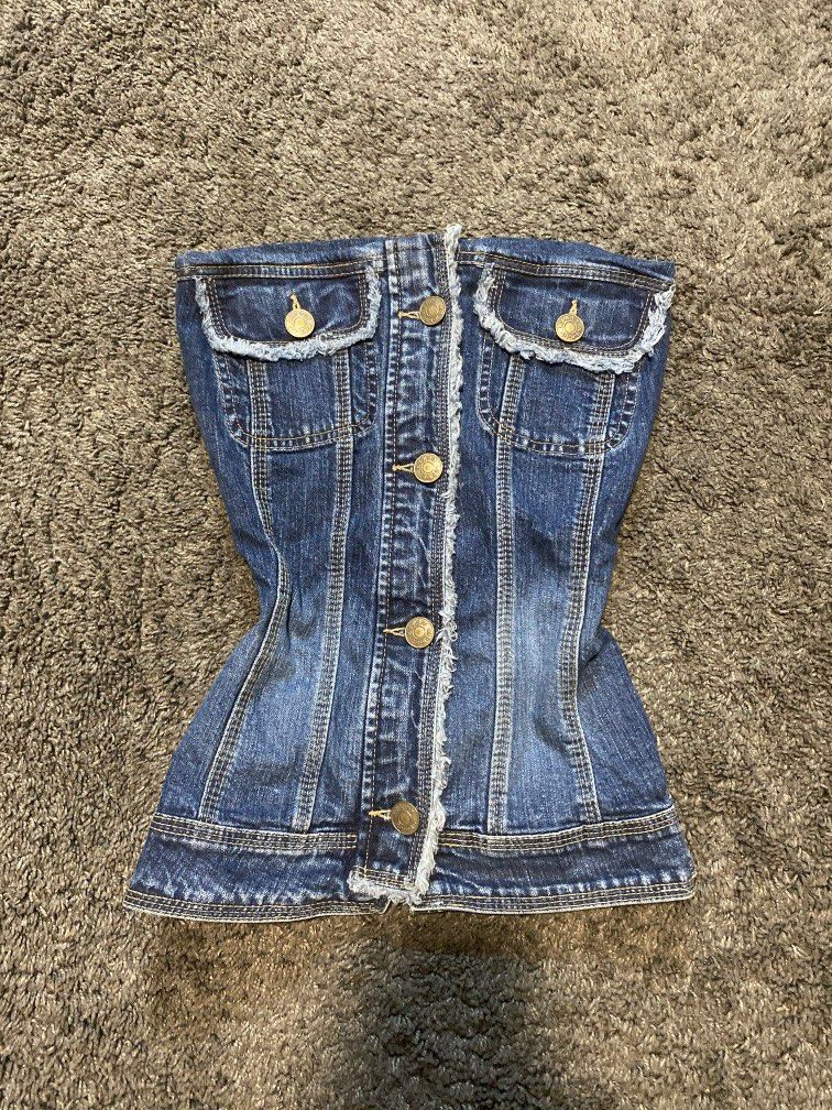 denim corset/ bustier, Women's Fashion, Tops, Sleeveless on Carousell