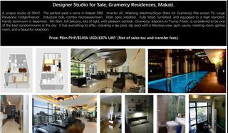 Designer Studio for Sale, Gramercy Residences, Makati.