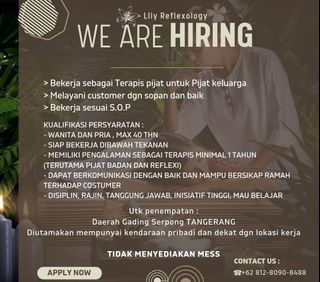 Dicari - Terapis Pijat dan Reflexology Gading Serpong