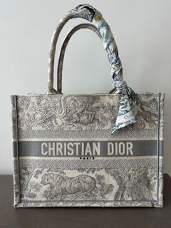 Large Dior Book Tote Pink and Gray Toile de Jouy Sauvage