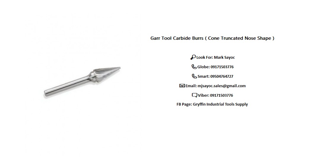 Garr Tool Carbide Burrs ( Cone Truncated Nose Shape ), Commercial