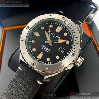GiorgioFedon1919手錶,編號GF00125,46mm銀圓形精鋼錶殼,黑色潛水錶, 中三針顯示, 水鬼錶面,深黑色真皮皮革錶帶款,超高品質!, 妙手天成之作!