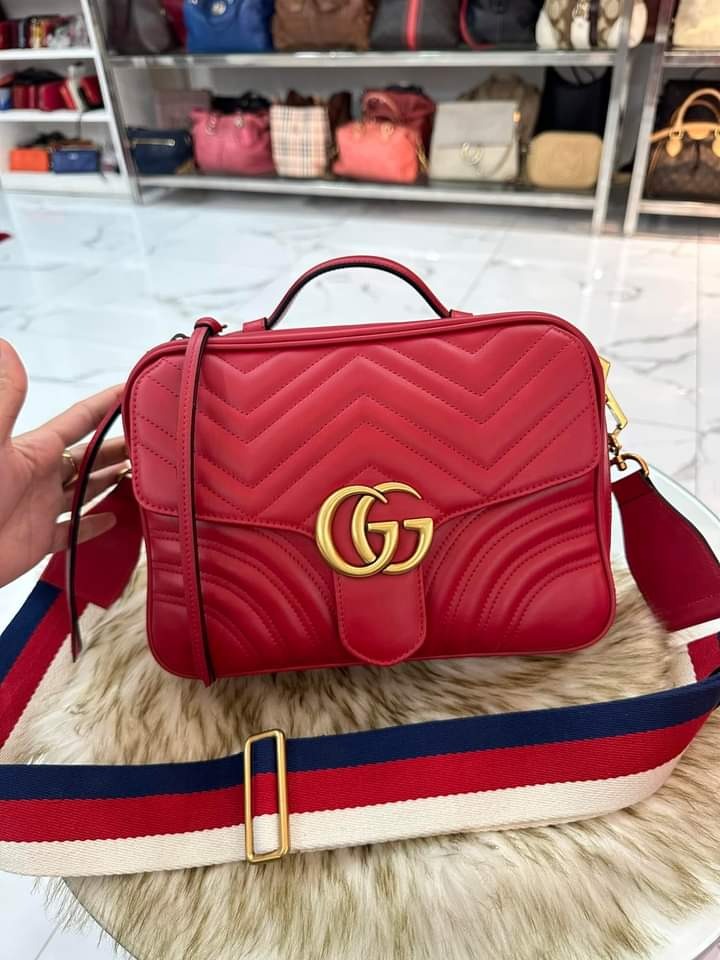 Gucci GG Marmont Zip Around Camera Bag Matelasse Leather
