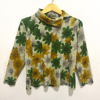 Iner sweater rajut motif bunga vintage kerah Turtle bahan tebal NO MINUS