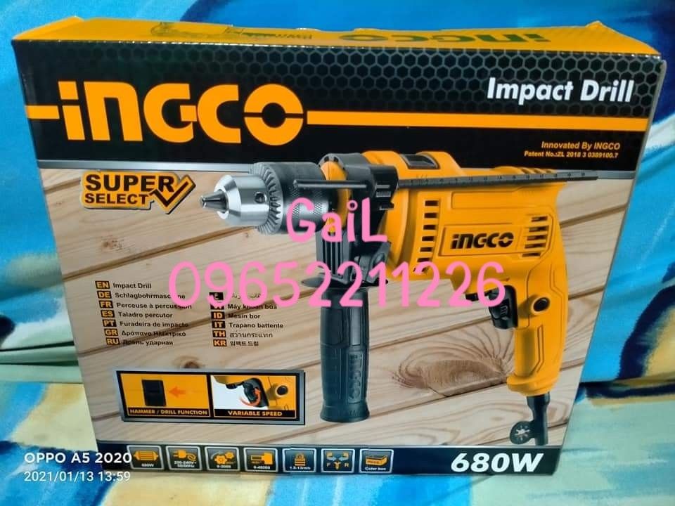 INGCO 13mm., 680W Impact Drill (Category: Construction Tools & Equipment) located in Caloocan City. Submitted by abieghail (Listing ID 1257639627, Image 2). Description: INGCO Impact Drill 680watts ID68016P - Super Select Model : ID68016P Voltage : 220-240V~50/60Hz Input Power : 680W No-load Speed : 0-3000rpm Max.Drilling Capacity : 13mm With Variable speed Forward/Reverse switch Contact us for faster transaction. TO GOD BE THE GLORY!.
