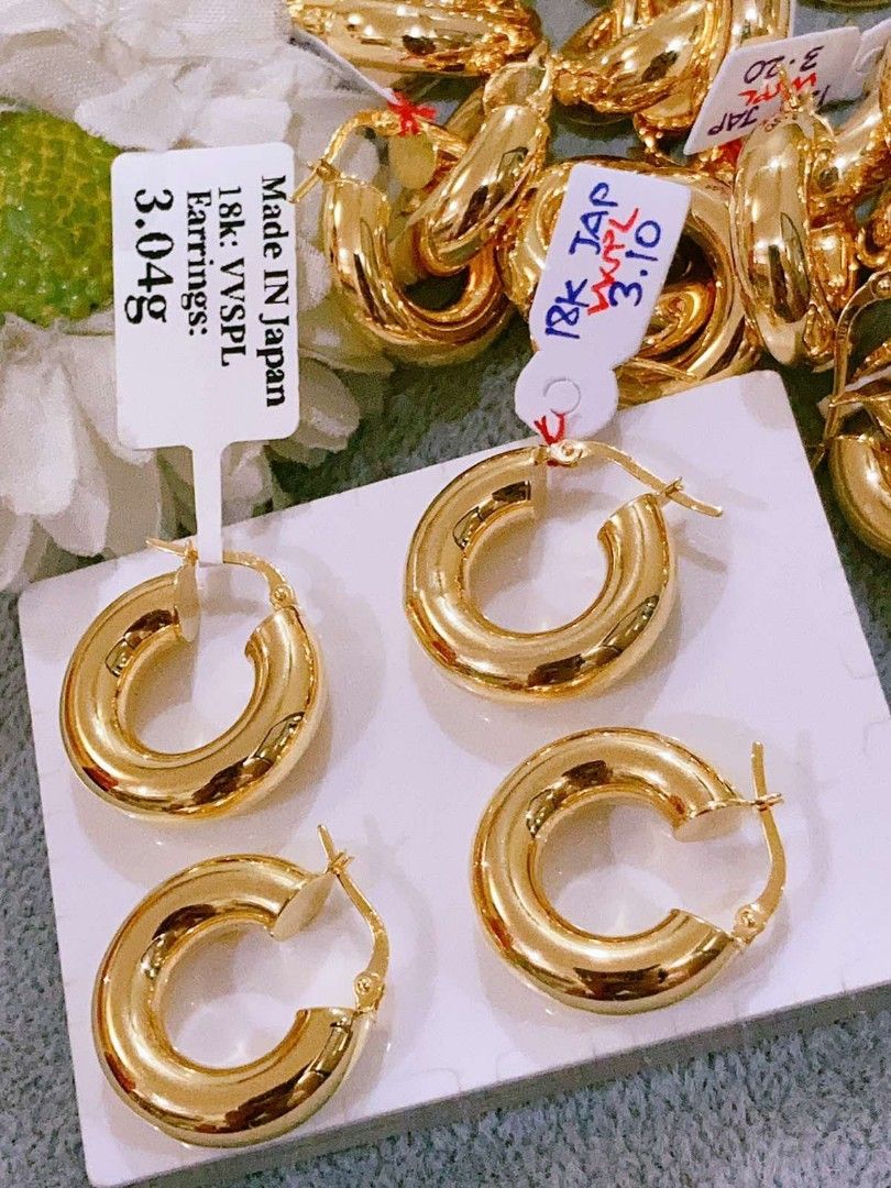 K18 Tricolor hoop earrings, Women's Fashion, Jewelry & Organizers
