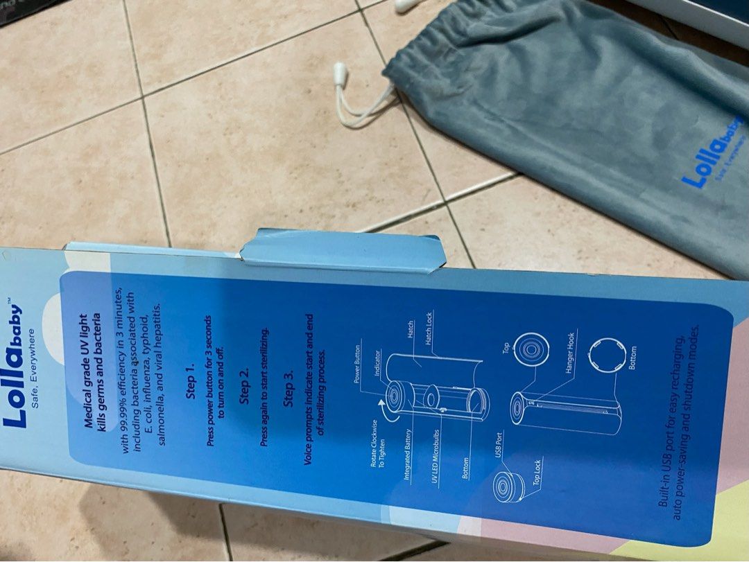 Lolla portable LED UV steriliser (Category: Breastfeeding & Bottle Feeding) located in Singapore. Submitted by sunstarg (Listing ID 1257540609, Image 2). Description: As good as new Perfect condition Very good for travelling Can steriliser using uv led one milk bottle at a time.