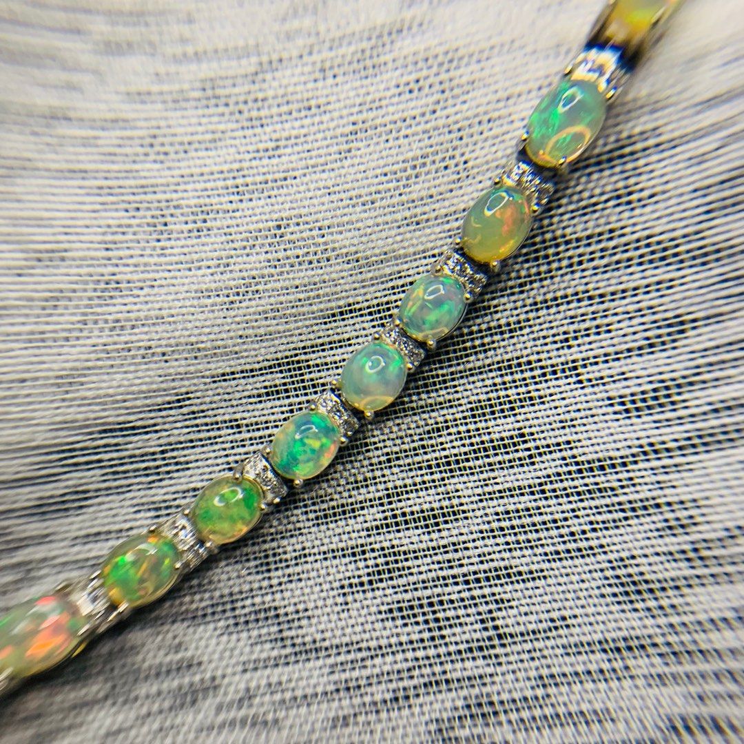 Natural Opal Bracelet Sterling Silver Thick Opal Tennis Bracelet 925/18k  Ready to Ship