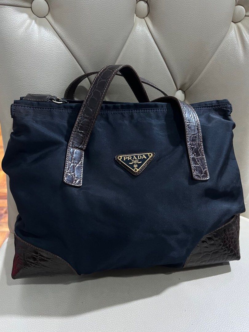 Original Prada Crocodile leather and Nylon Long handle Shoulder Bag